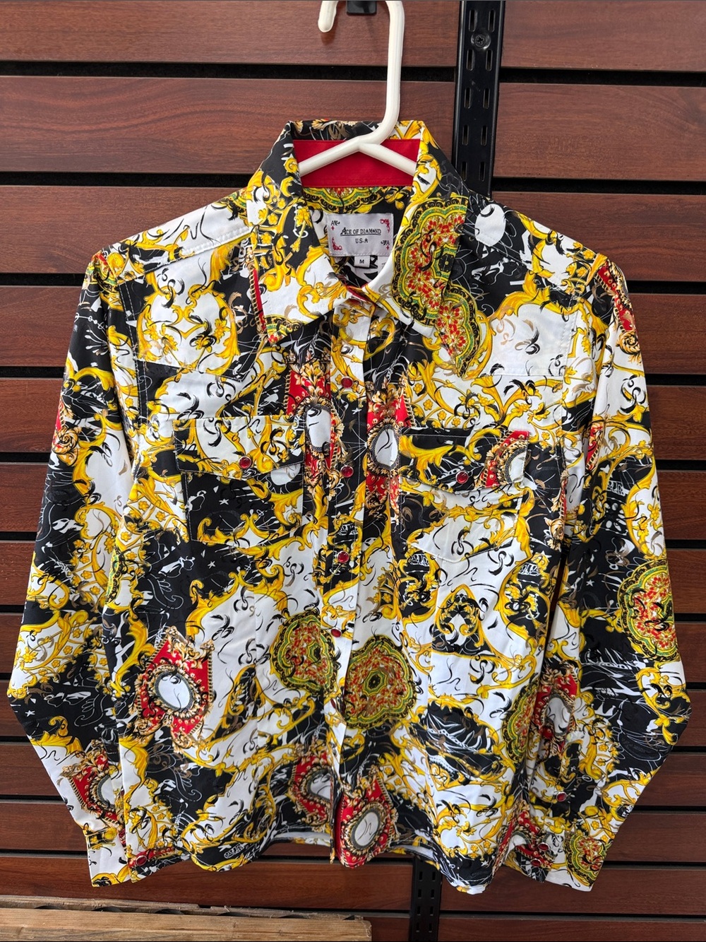 Bold Baroque Print Button-Down Shirt - Yellow/Black/White